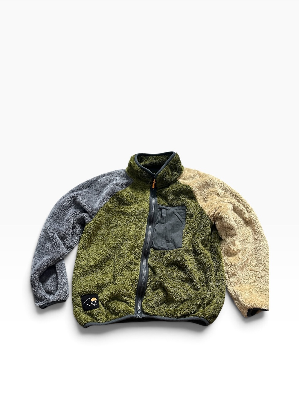 Zara Kids Colorblock Sherpa Jacket - Green Gray Tan Size 9/10